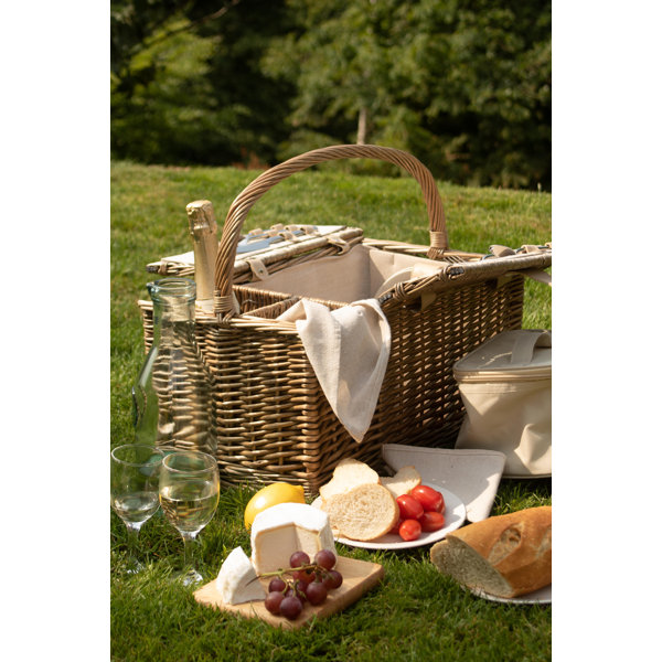 Highland Dunes Wicker Lidded 2 Person Fitted Picnic Hamper & Reviews